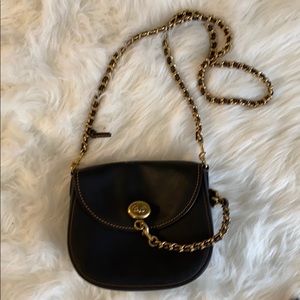 Coach black leather with gold chain bag